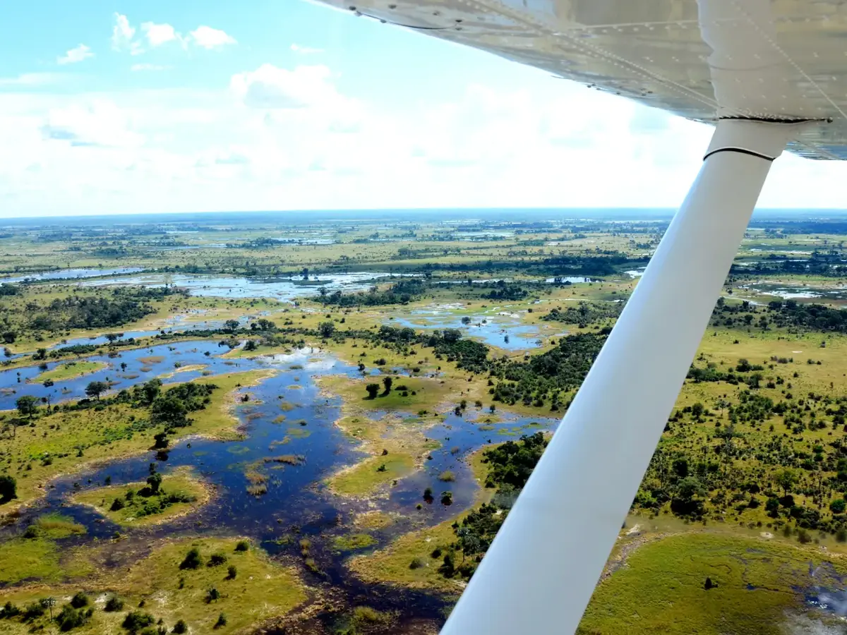 Vista aérea del delta del Okavango desde una avioneta